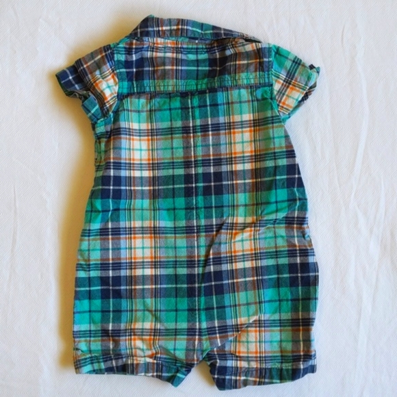 carter's plaid cotton twill button down romper with collar 9 months baby boy - Picture 6 of 6
